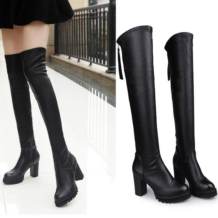 Sock Boot Women - レディースブーツ 2025 冬 ロング丈 伸縮性 レザー