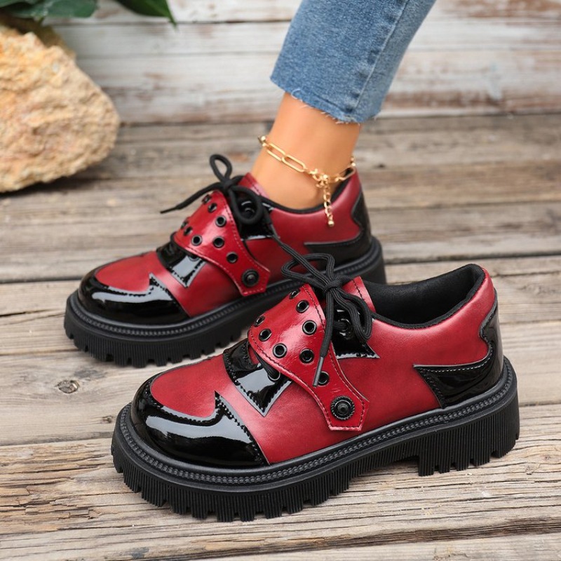 Oxford Lace Up Women - プラットフォームオックスフォードシューズ女性快適なプラスサイズ 43 レースアップ Pu レザーシューズ女性赤厚底ローファー