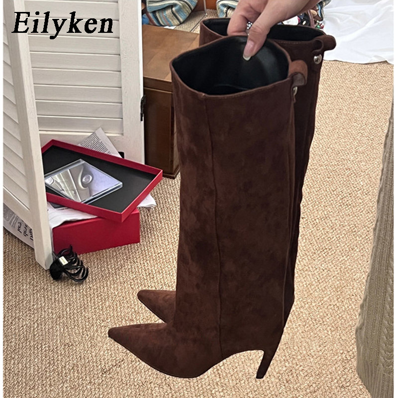Knee High Boots Women - Eilyken セクシーな細いハイヒール ポインテッドトゥ ニーハイブーツ レディース ストリートスタイルシューズ