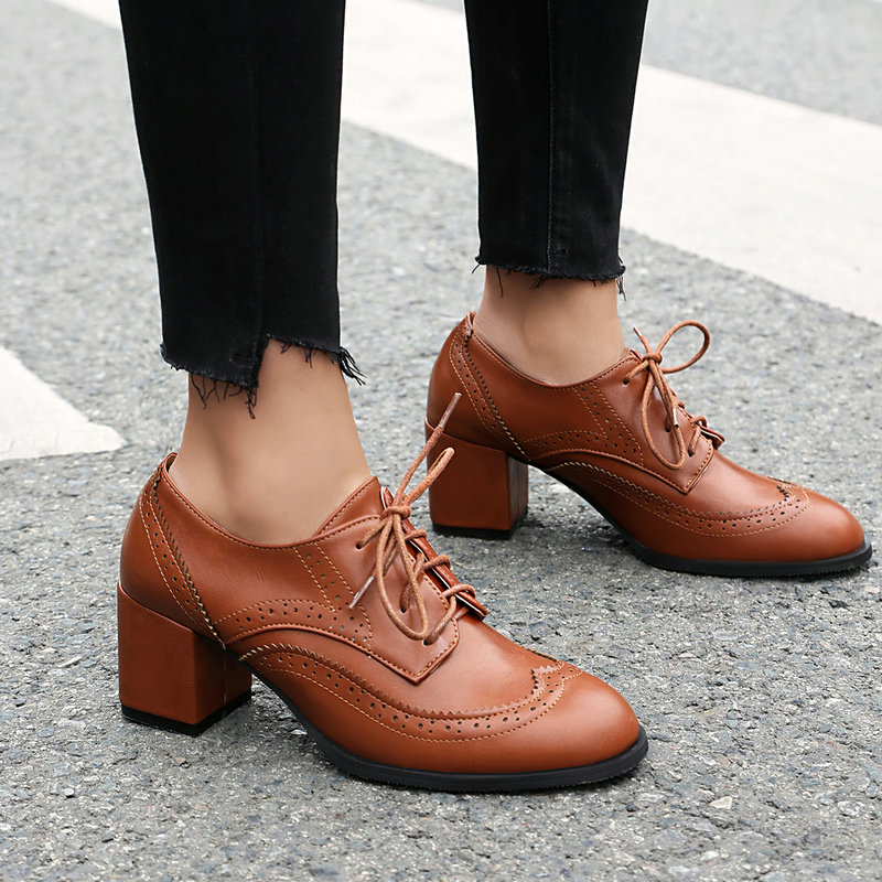 プラスサイズ 36-48 ブラウンブラックカラー英国女性のパ - Oxford Lace Up Women のレビューと価格