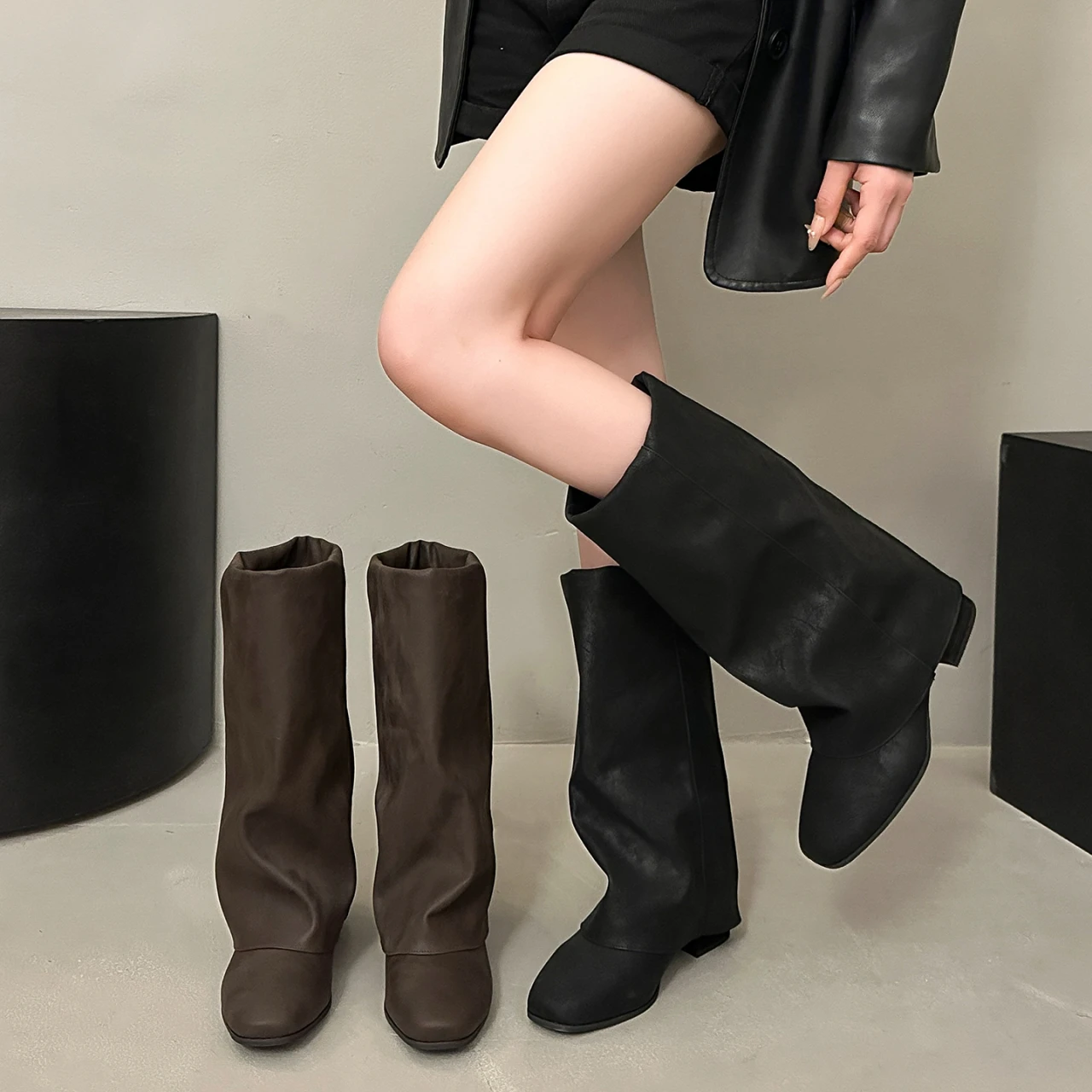2026年秋冬新作、女性用ニーハイブーツ。丸い靴先、ハイヒー - Knee High Boots Women のレビューと価格