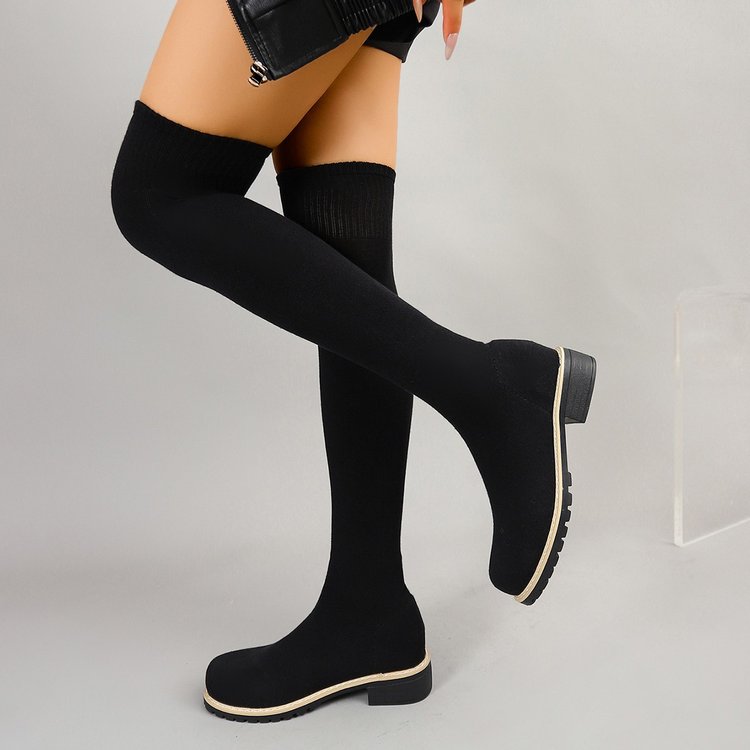 2026年秋・冬の新作、シンプルな無地のニーハイブーツ。丸い - Sock Boot Women のレビューと価格