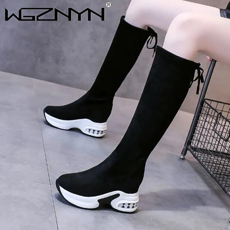 女性のための厚くて暖かいプラットフォームの長いブーツ,レース - Knee High Boots Women のレビューと価格